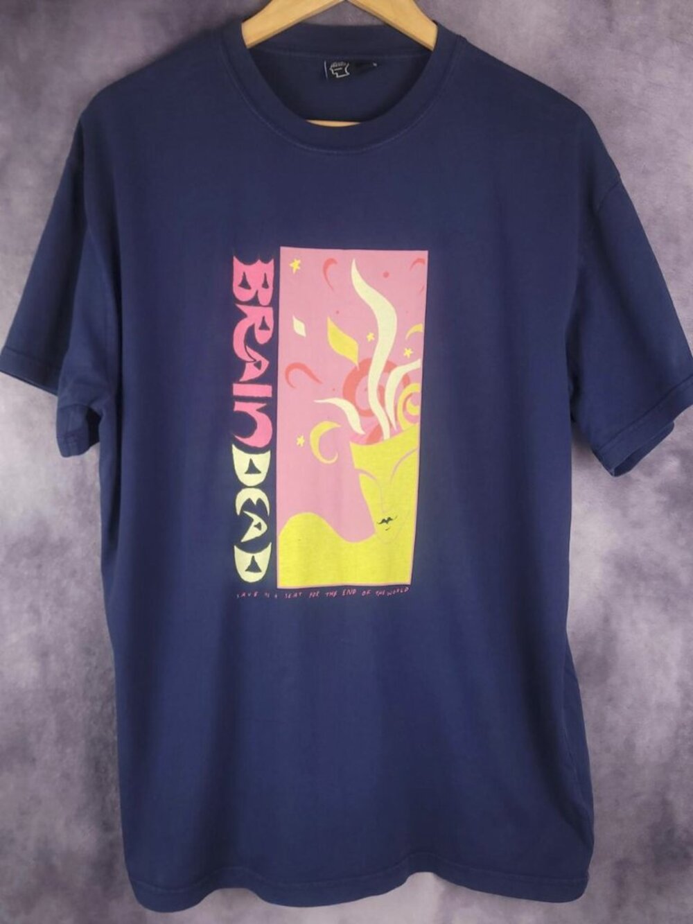 Brain Dead Save Me a Seat for the End of the World navy blue shirt
